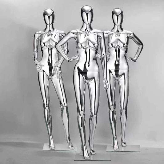 Jelimate Mirror Silver Plated Full Body Mannequin - Premium Chrome Display for Fashion Boutique & Window