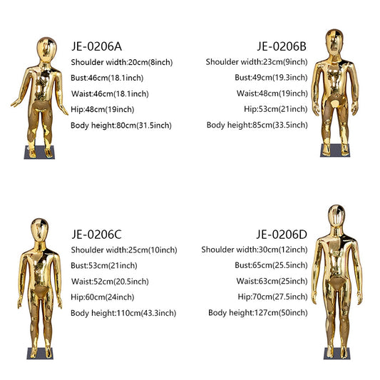 Jelimate Luxury Window New Electroplating Baby Mannequin Full Body,Clothing Store Silver Gold Kid Dress Form,Girl Boy Teenage Mannequin For Clothes Display