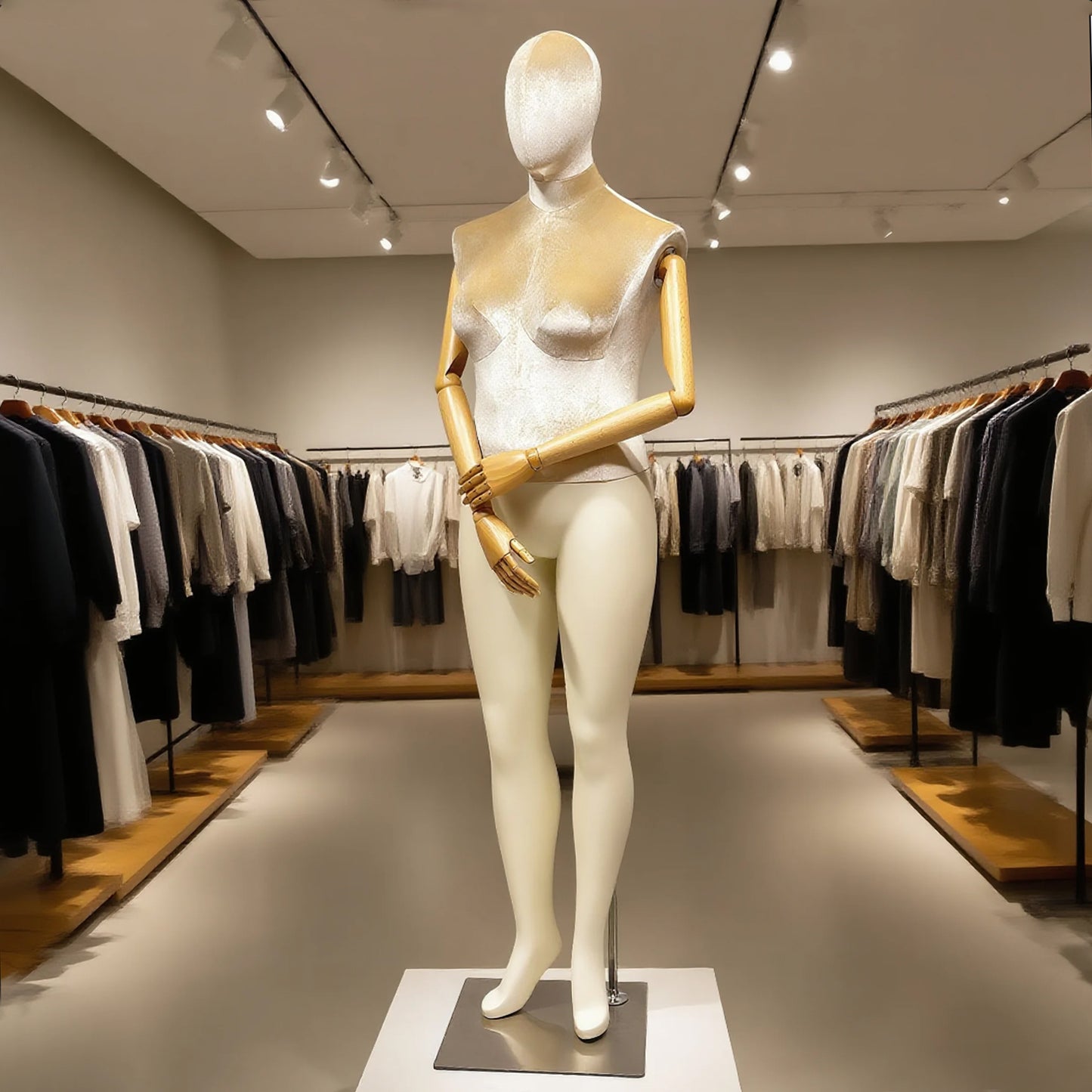 ✨ Elegant Plus Size Female Mannequin with Wooden Arms & Velvet Torso