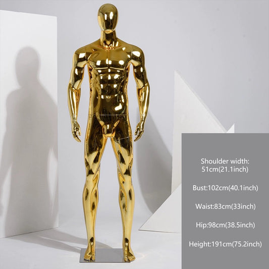 Jelimate Luxury Plated Silver Gold Male Full Body Mannequin,Window Display Chrome Golden Men Dress Form Model,Men Suit Clothing Display Dress Form Props