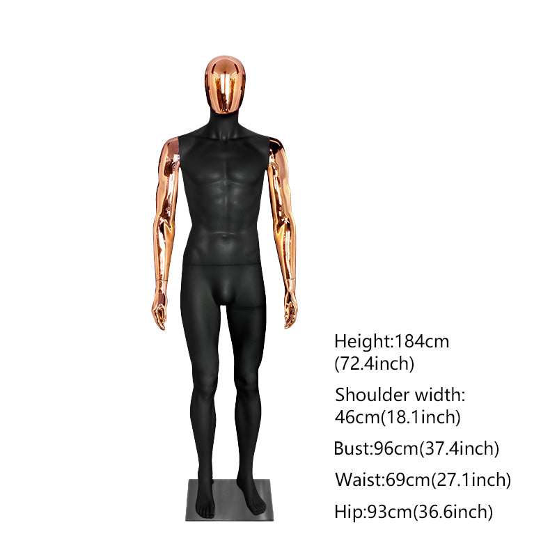 Premium Matte Black & Gold Electroplated Male Mannequin - Full Body Display for High-End Retail