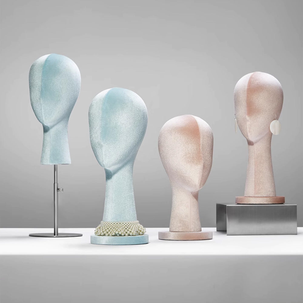 Cabeza de maniquí de exhibición femenina Jelimate, cabeza de maniquí de terciopelo colorido para pelucas, diadema con gafas de sol, bufanda, joyería, sombrero, maniquí de cabeza de exhibición