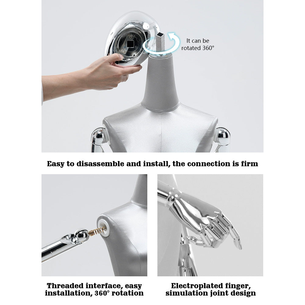 Torso de maniquí femenino de medio cuerpo Jelimate con cabeza plateada, maniquí de satén para mujer, maniquí de exhibición de ropa para tienda boutique
