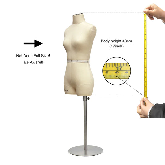 JELIMATE Half scale Dress Form - Beige Female mini sewing mannequin (size 6-8-10-12-14-16)