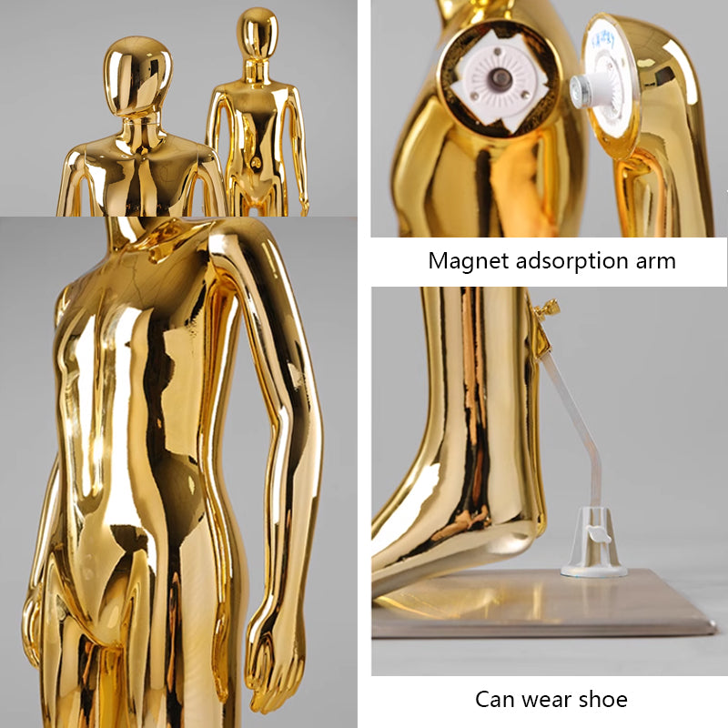 Jelimate High End Full Body Glossy Silver Gold Mannequin Kid,Luxury Window Child Dress Form Model,Golden Chrome Children Clothing Display Mannequin Baby Model