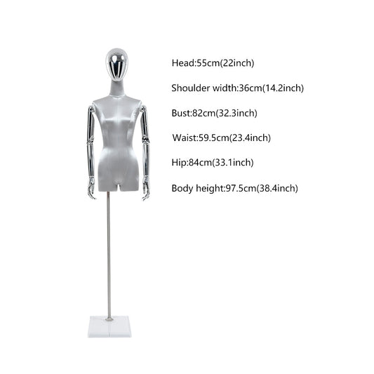 Jelimate Half Body Female Mannequin Torso With Plated Head,Satin Dress Form Women Dress Form Torso,Boutique Store Clothing Display Mannequin Torso