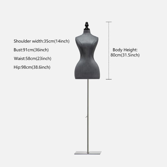 Jelimate High End Bridal Store Wedding Dress Special Mannequin Torso Female,Headless Grey Beige Velvet Dress Form,Women Store Clothing Display Model