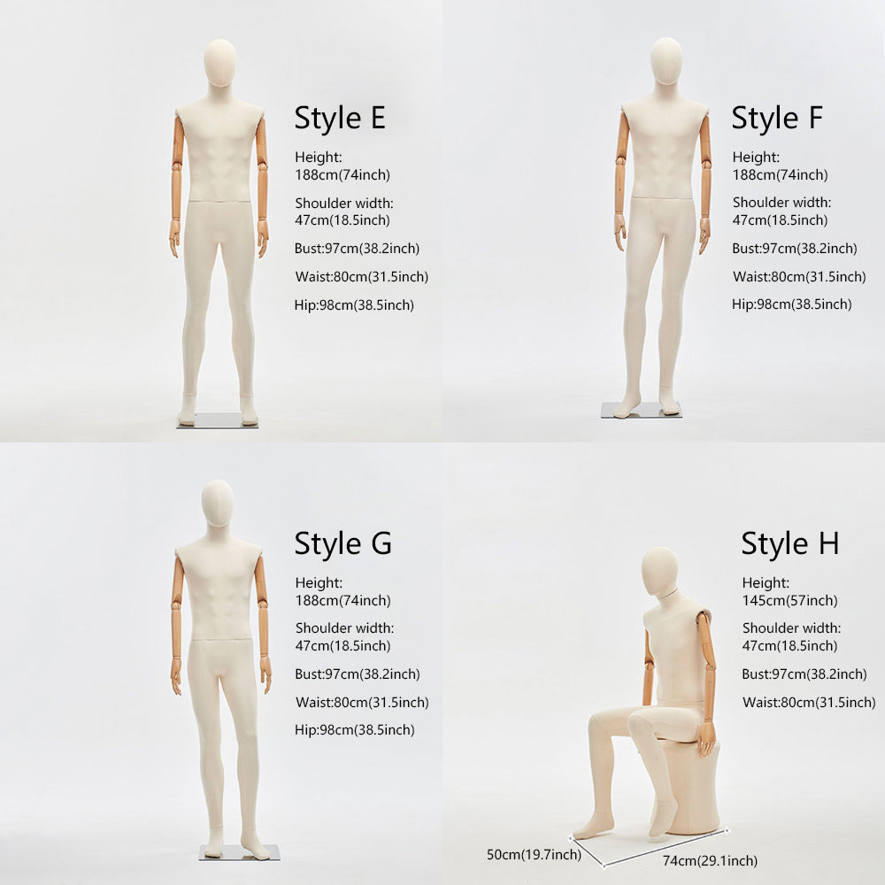 Jelimate Realistic Male and Female Full Body Mannequin,Linen Fabric Beige Mannequin Torso With Wooden Arms,Women and Men Full Body Display Mannequin Dress Form,Clothing Shop Clothes Display Model JMFF02