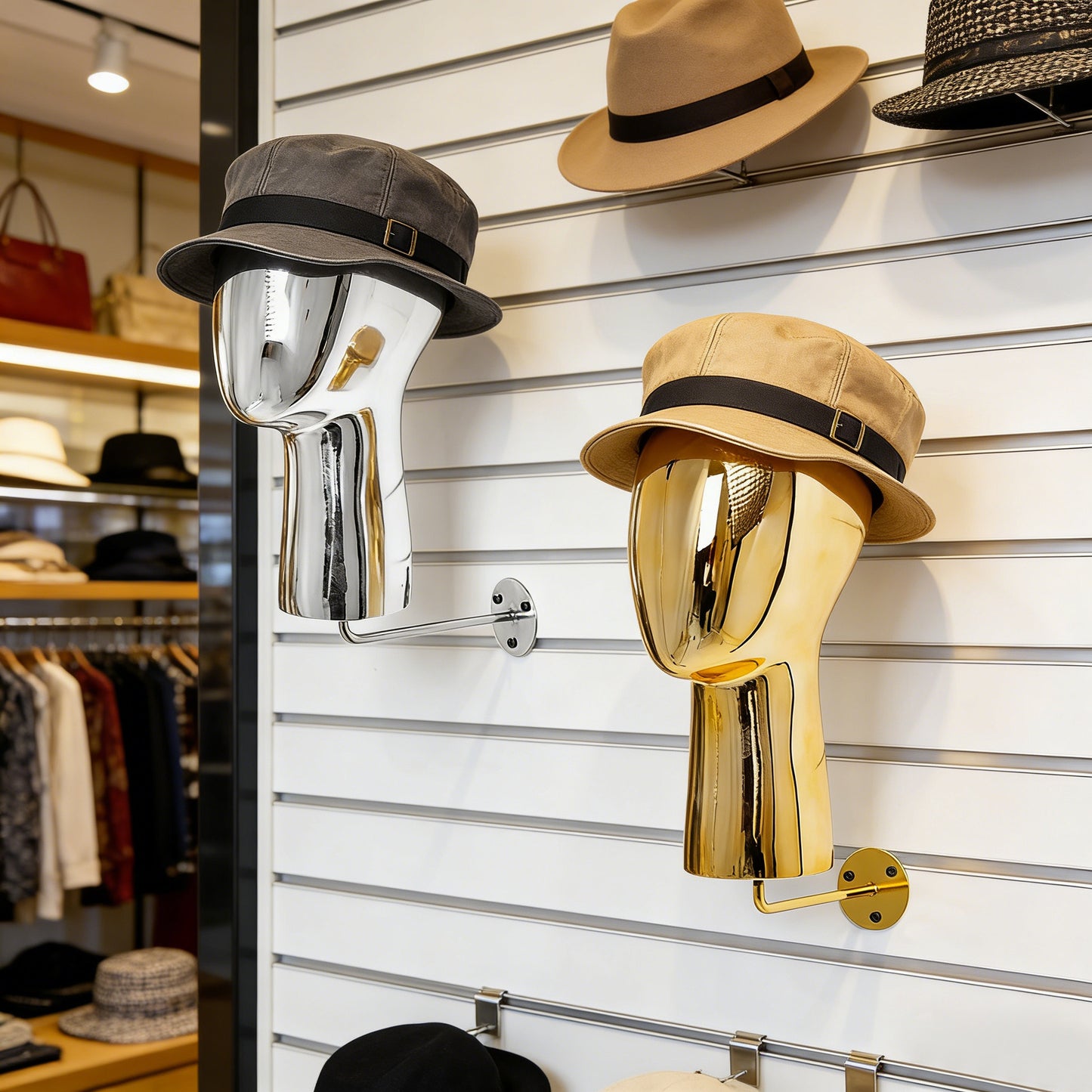 Luxury Electroplated Wall-Mounted Mannequin Head Display - Hat & Wig Stand Gold/Silver