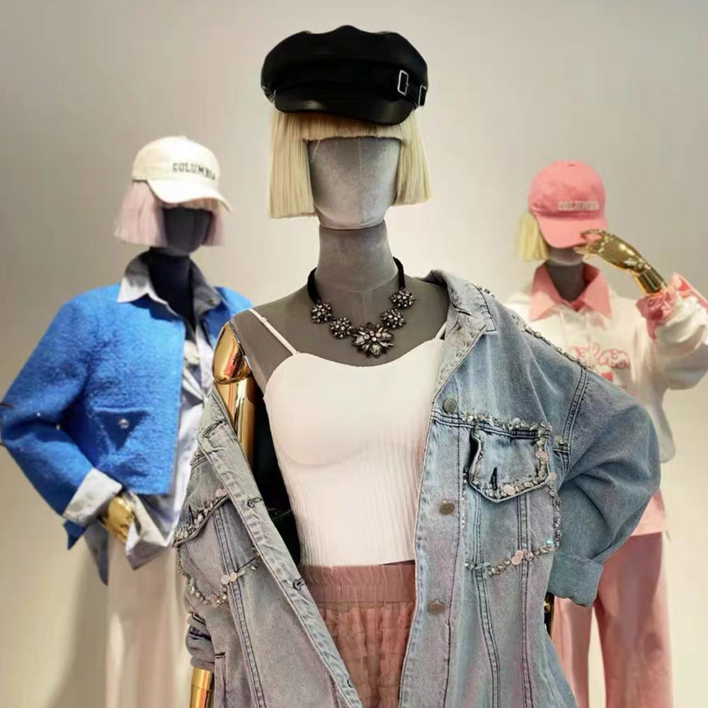 Jelimate Female Mannequin Torso,Female Half Body Mannequin Dress Form,Colorful Velvet Mannequin Torso With Silver Gold Arms,Clothing Store Clothing Display Mannequin,Female Display Dress Form Model