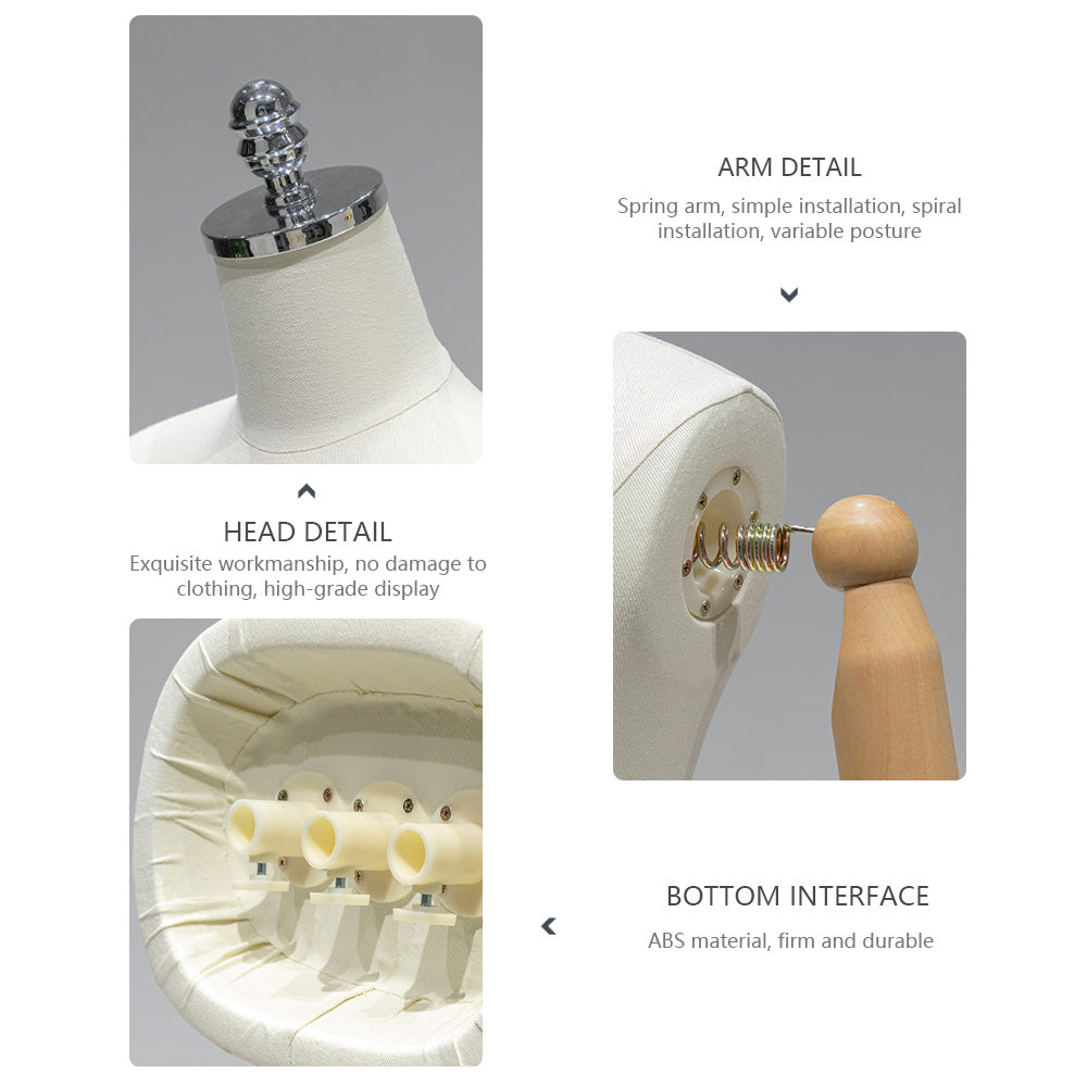 Jelimate Clothing Store Male Display Mannequin Torso Stand,Black Beige Dress Form Fabric Wrapped Mannequin,Men Display Model Clothing Dress Form Props