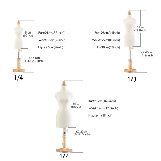 JELIMATE Female Half Scale Dress Form for Sewing,Fully Pinnable 1/3 Or 1/4 Or 1/2 Scale Women Dress Form Miniature Tailor Model Props,Mini Female Tailor Mannequin for Sewing Clothes and Teaching