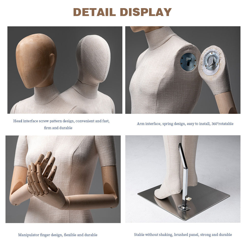 JELIMATE Male Female Full Body Mannequin Dress Form,Women Men Mannequin Torso With Fabric/Wood Head,Upper Manikin Body With Wooden Arms Wedding Dress Gown Clothing Display Model Suit Display Stand