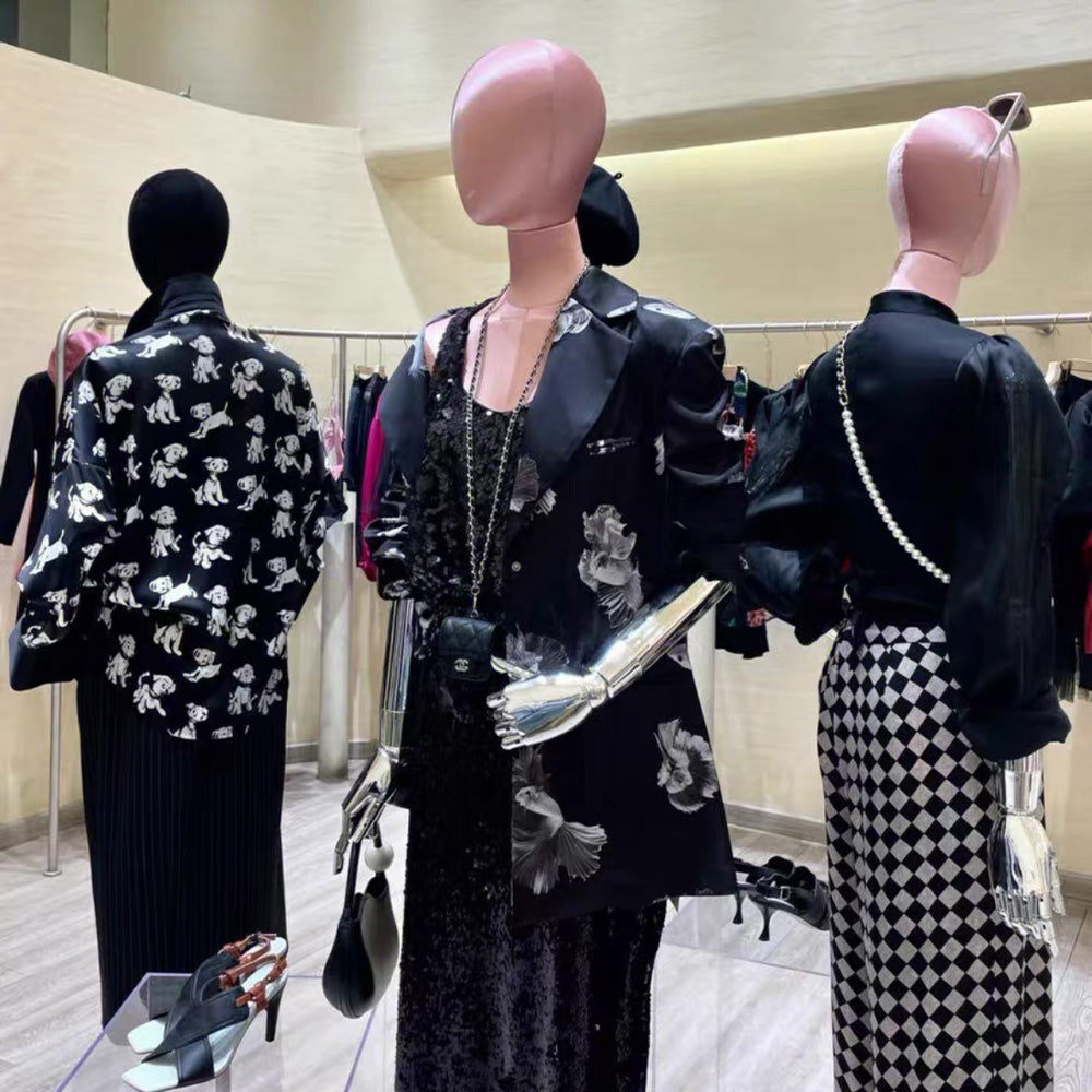 Torso de maniquí femenino de medio cuerpo de satén de lujo Jelimate, modelo de exhibición de ropa de mujer ajustable con forma de vestido de satén, torso de maniquí de cabeza con brazos dorados