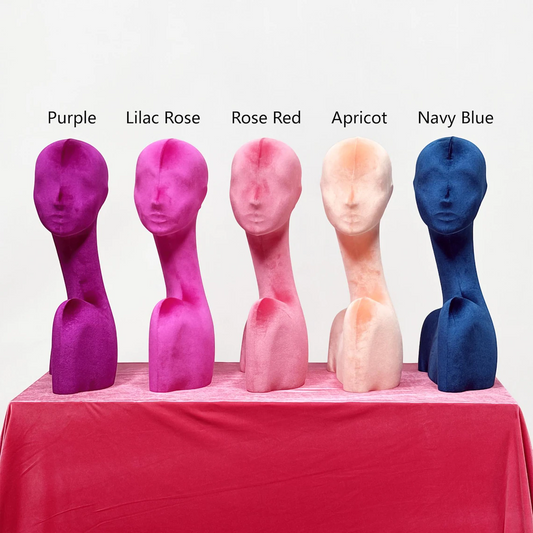 JELIMATE Rose Red Velvet Mannequin Head - Jewelry Display Stand with Pierced Ears