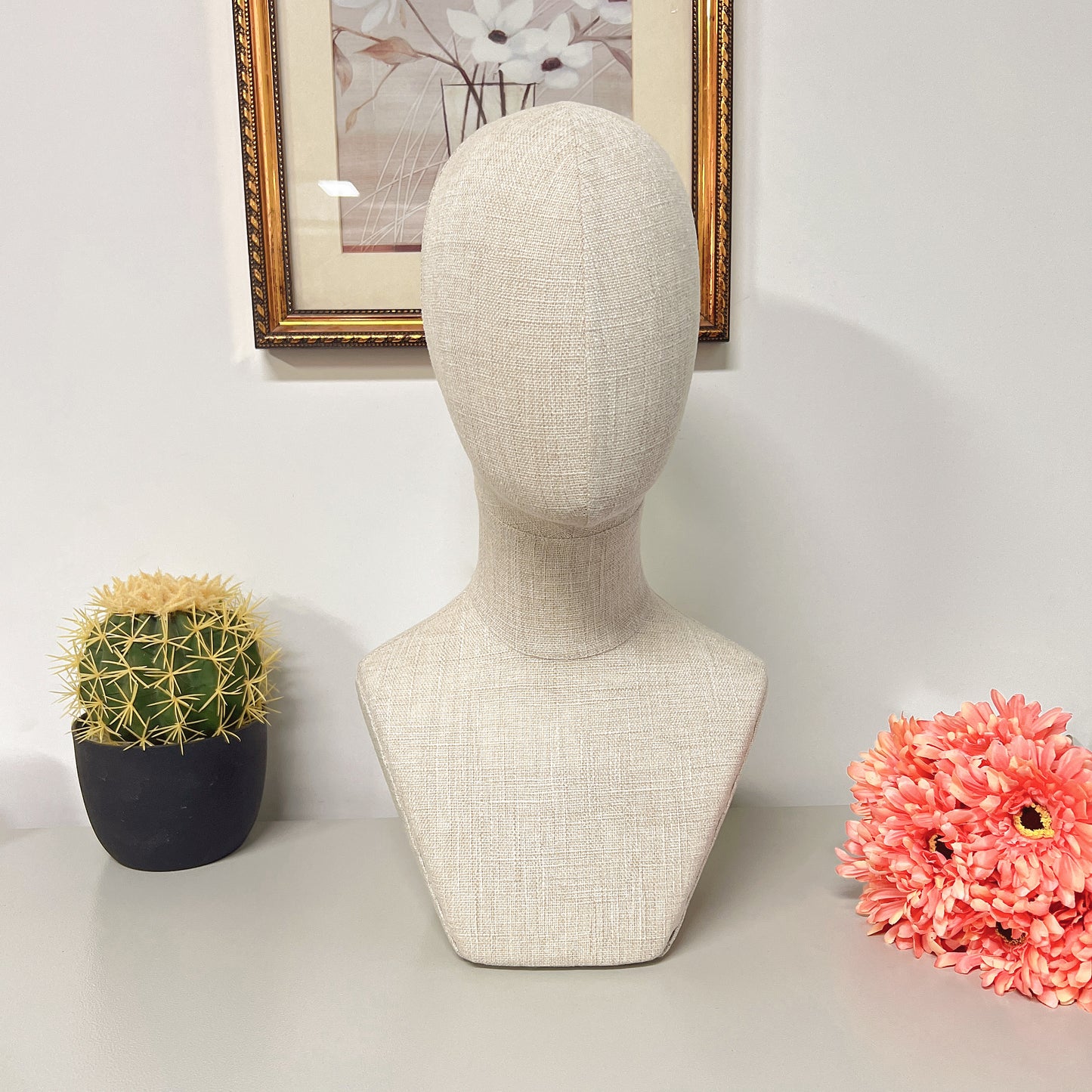 Jelimate Female Plus Size Mannequin,Grey Linen Fabric Mannequin Torso,Half Body Female Mannequin Torso,Window Display Female Plus Size Model,Clothing Store Clothing Display Mannequin,Adult Props with Wooden Arms JM376