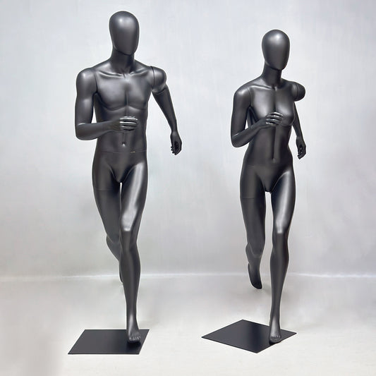 Running Mannequin Full Body Black Fiberglass Athletic Display Stand Male Female Gym Store