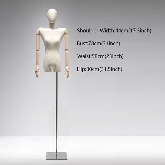 Jelimate Female Mannequin Torso Dress Form,Black Beige Wide Shoulder Female Half Body Mannequin,Clothing Store Window Display Mannequin for Clothes Model,Female Dress Form Torso with Wooden Arms