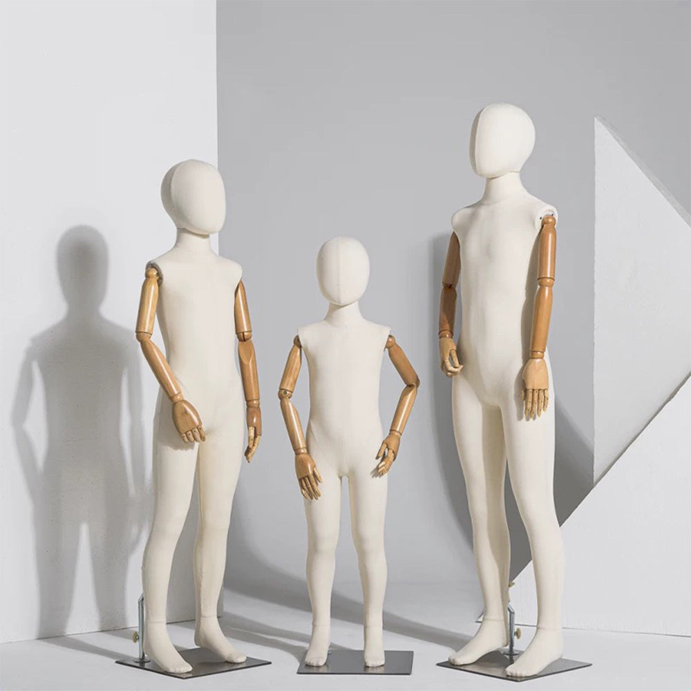 Jelimate Child Full Body Mannequin Dress Form,Window Display Children Full Body Model,Linen Fabric Mannequin Torso with Wooden Hands,Clothing Store Clothes Display Mannequin Kid Display Model
