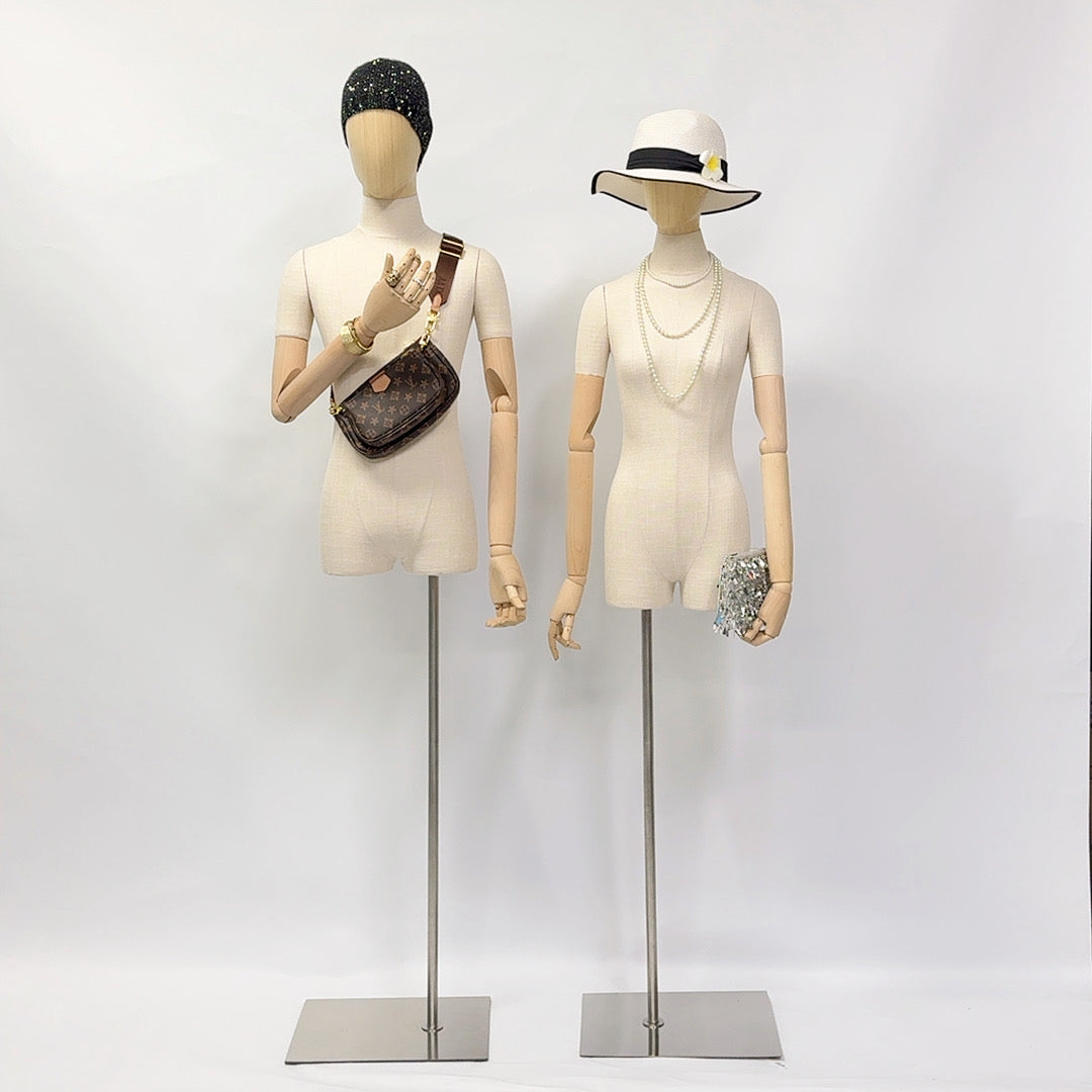 New Linen Fabric Window Display Half Body Mannequin Female & Male Torso, Ideal for Mannequin Top Styling