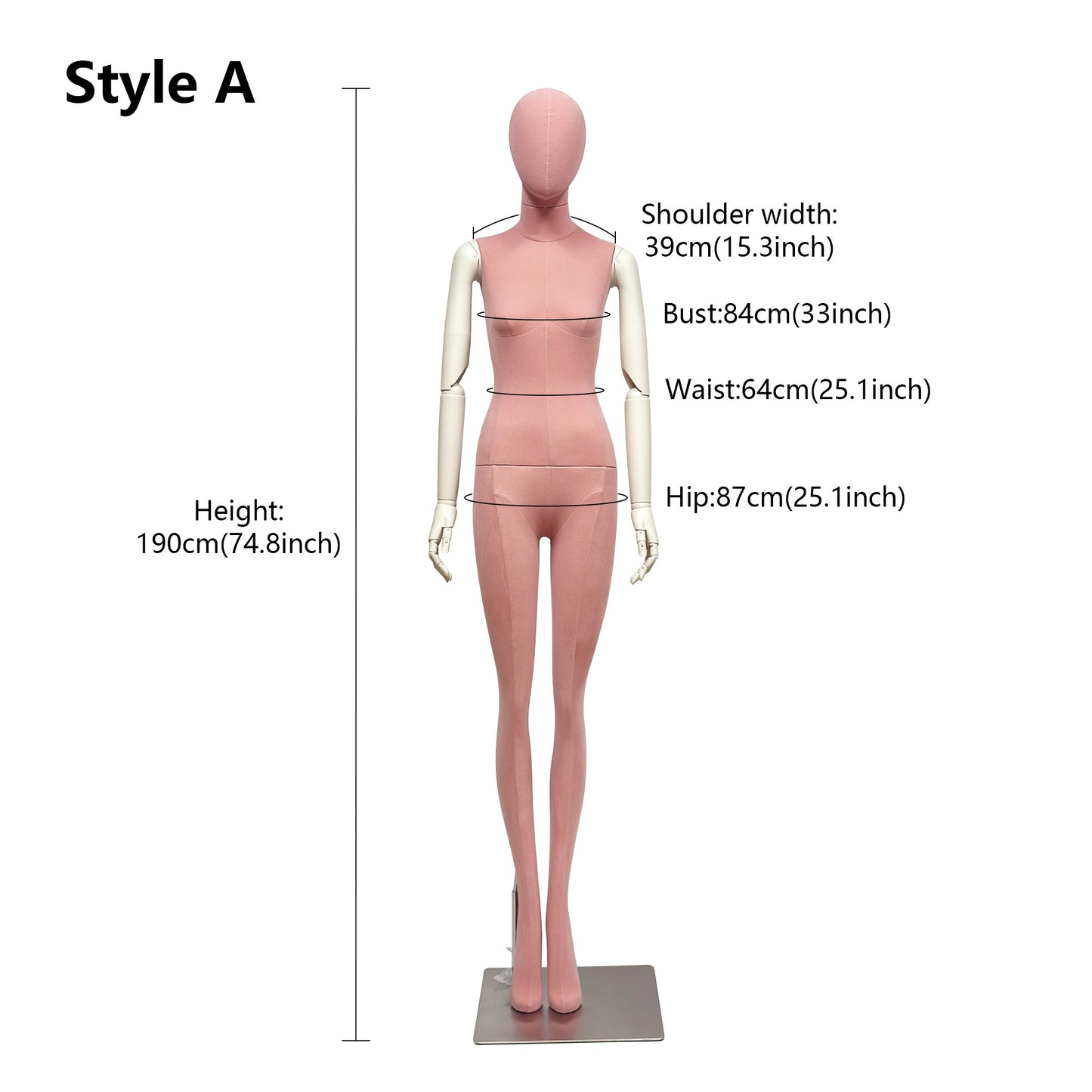 JELIMATE Pink Suede Female Mannequin - Bridal Boutique Wedding Dress Display