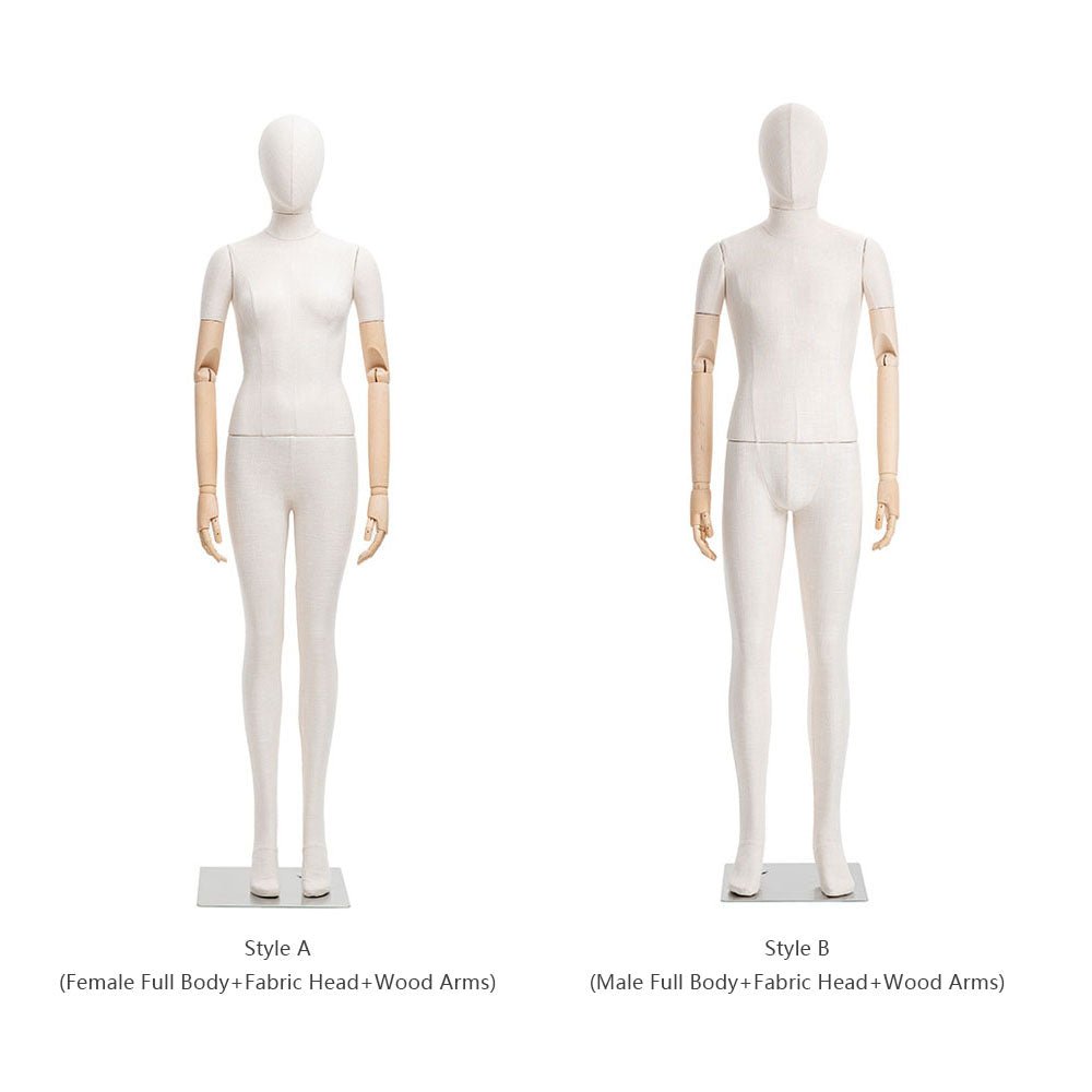 JELIMATE Fabric Mannequin (Male & Female) with Wooden Arms | for Wedding Gowns & Suit Showcase