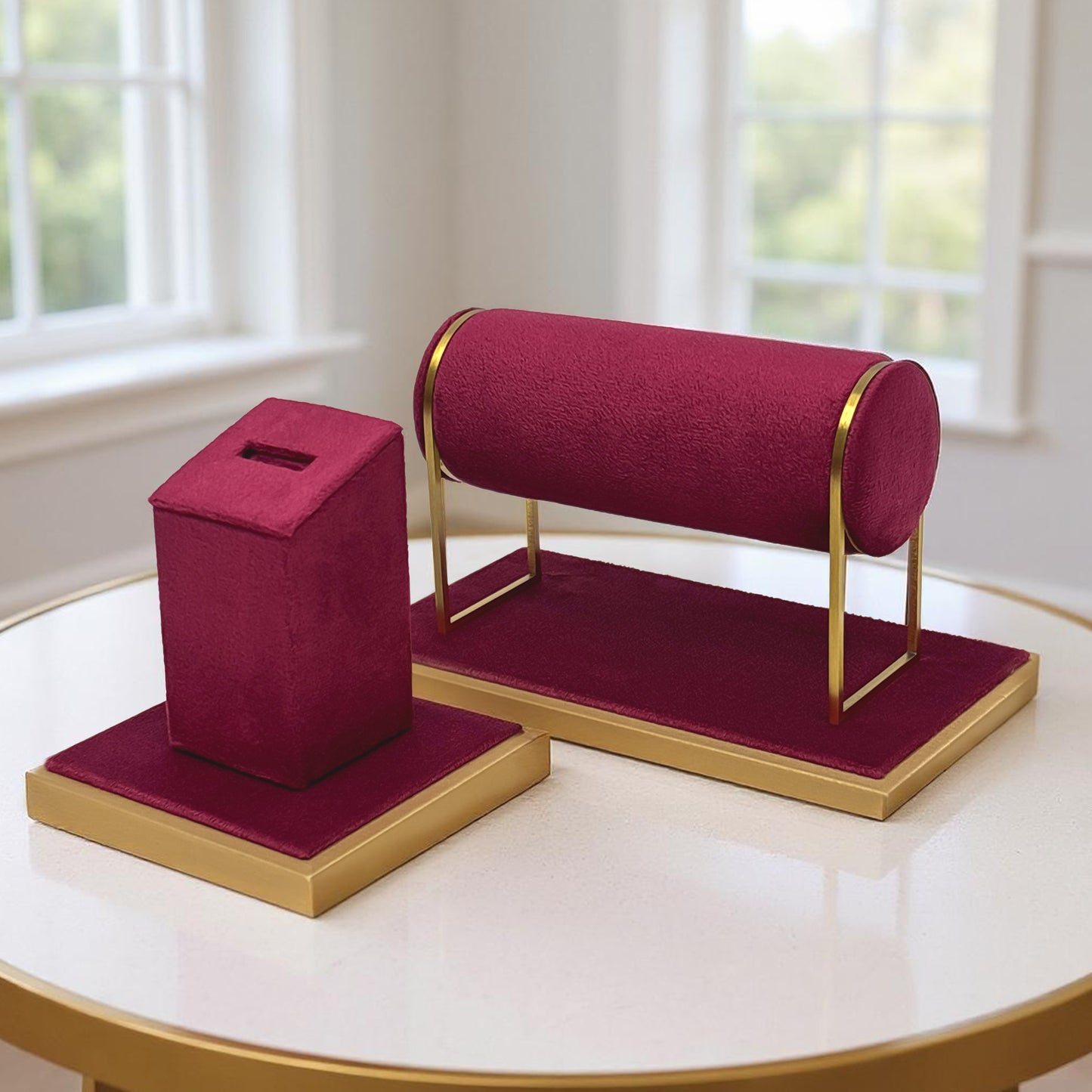Jelimate Red Velvet Jewelry Display Stand – Watch, Bracelet & Ring Organizer for Home or Store Use
