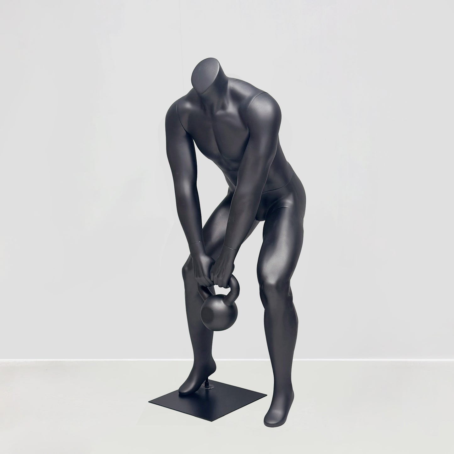 Athletic Kettlebell Pose Headless Male Mannequin - Full Body Sports Display for Gym & Retail