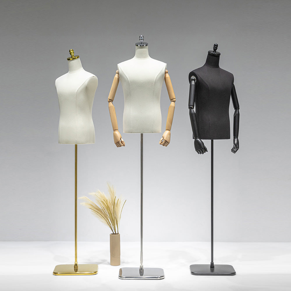 JELIMATE Professional Male Mannequin Torso with Articulated Wooden Arms