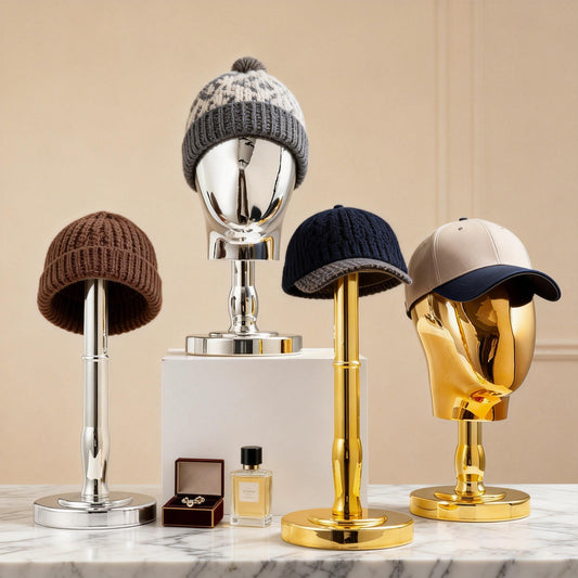Premium Electroplated Hat Display Stand | Modular Mannequin Head Rack for Retail & Home