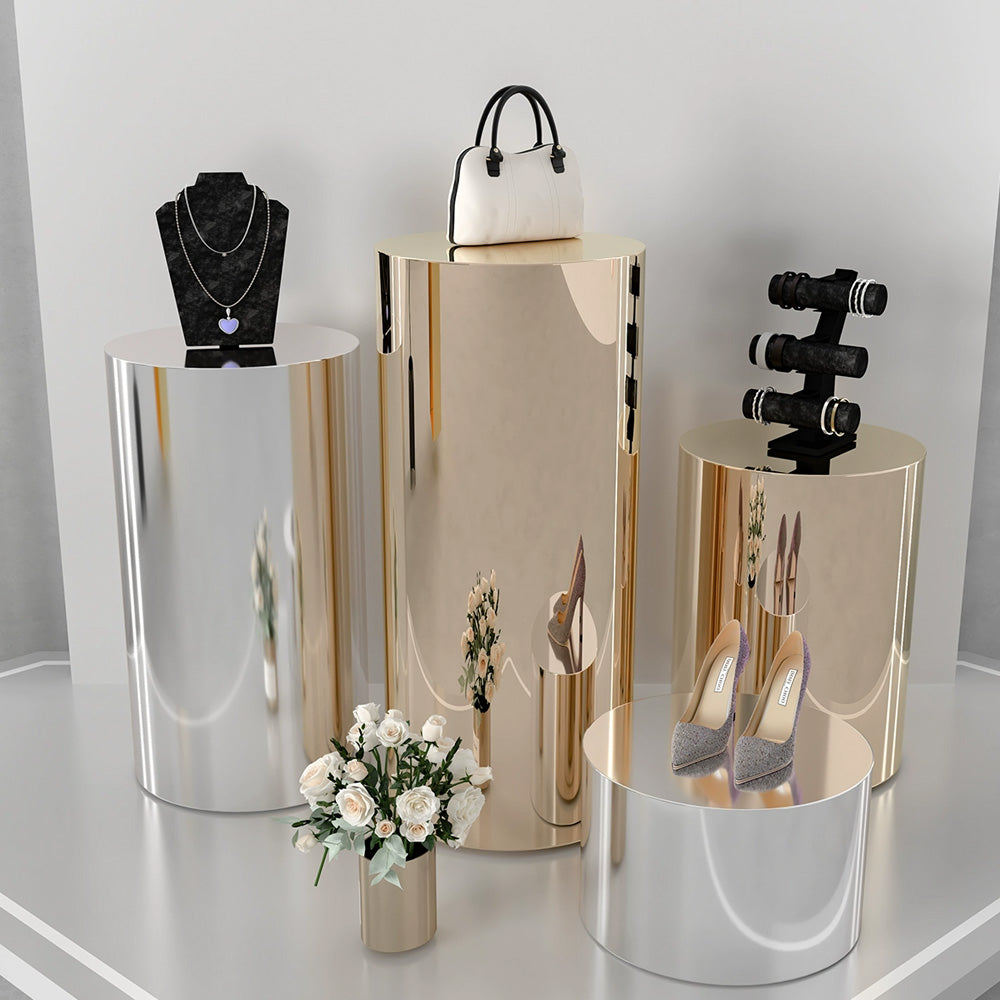 Jelimate Stainless Steel Floor Mirror Water Ripple Silver Display Rack Mannequin Risers,Clothing Shop Mannequin Platform Shop Fitting Mannequin Stand,Round Square Dress Form Pedestal Plinth Props