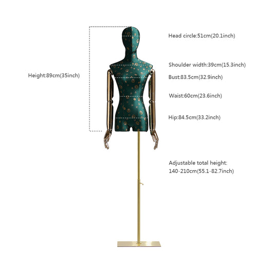 Jelimate High End Half Body Female Dress Form Mannequin With Gold Arms,Handmade Embroidery Mannequin Torso Stand,Wedding Dress Clothing Display Mannequin Torso