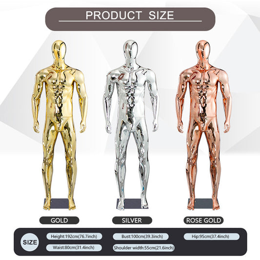 Male Mannequin Full Body - Electroplated Muscular Sports Display Model 192cm