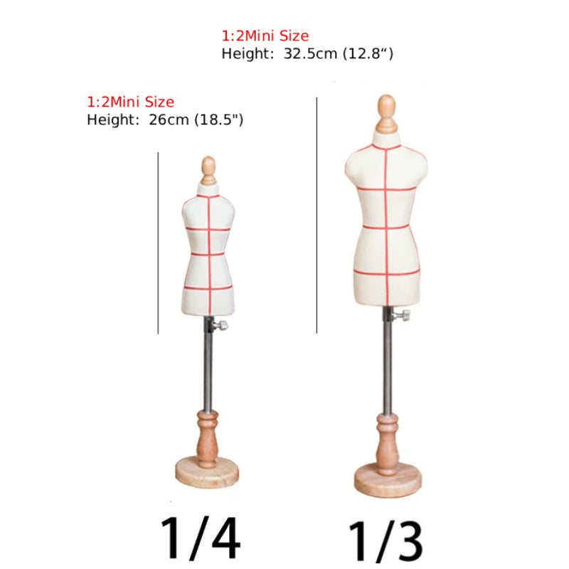 Maniquí de costura en miniatura para confección de patrones, de media escala, para mujer (1/2, 1/3 y 1/4)