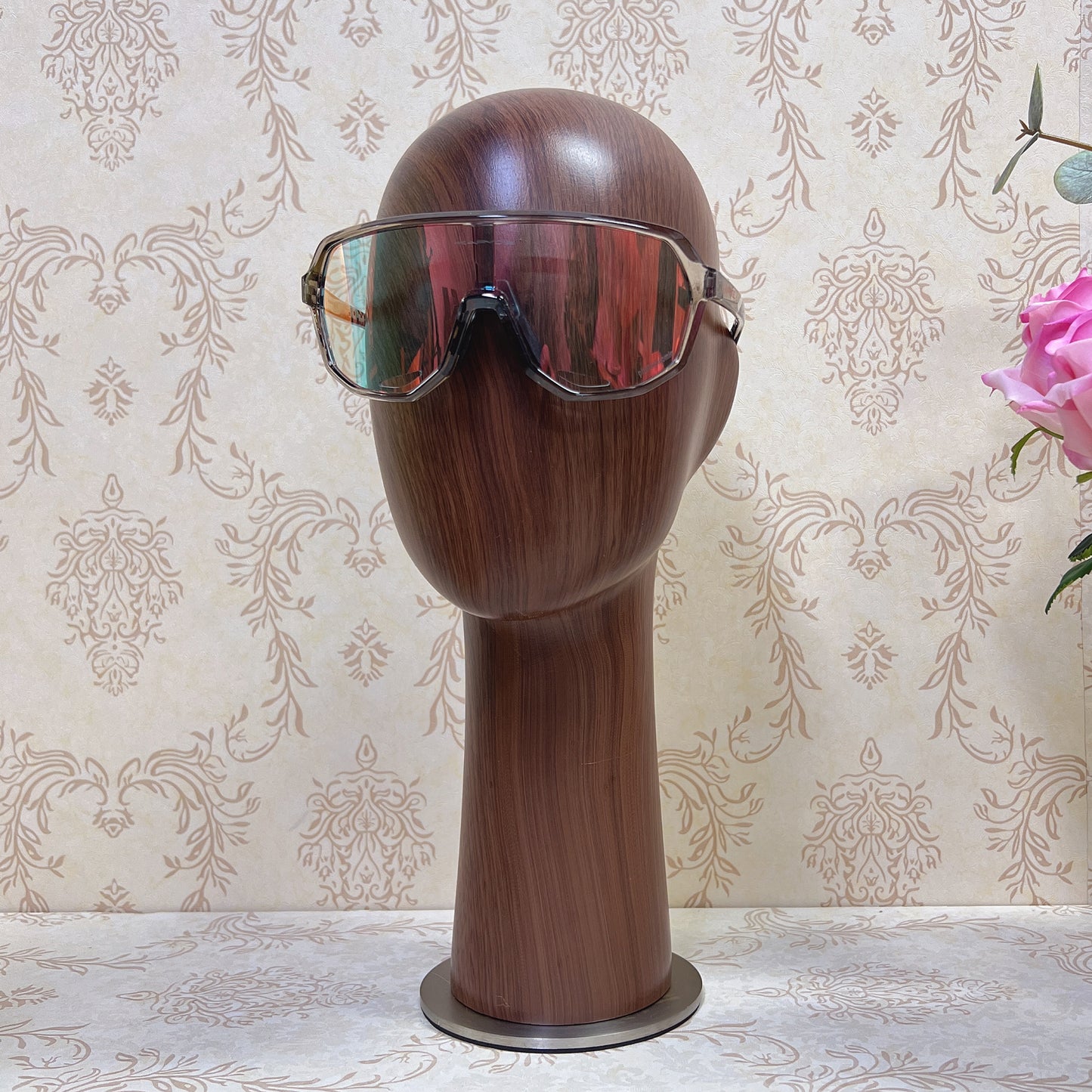 Jelimate Water Transfer Wooden Head Effect Fiberglass Mannequin Head Display,Hat Mannequin Head Dress Form,Sunglasses Headband Display Head Model Props