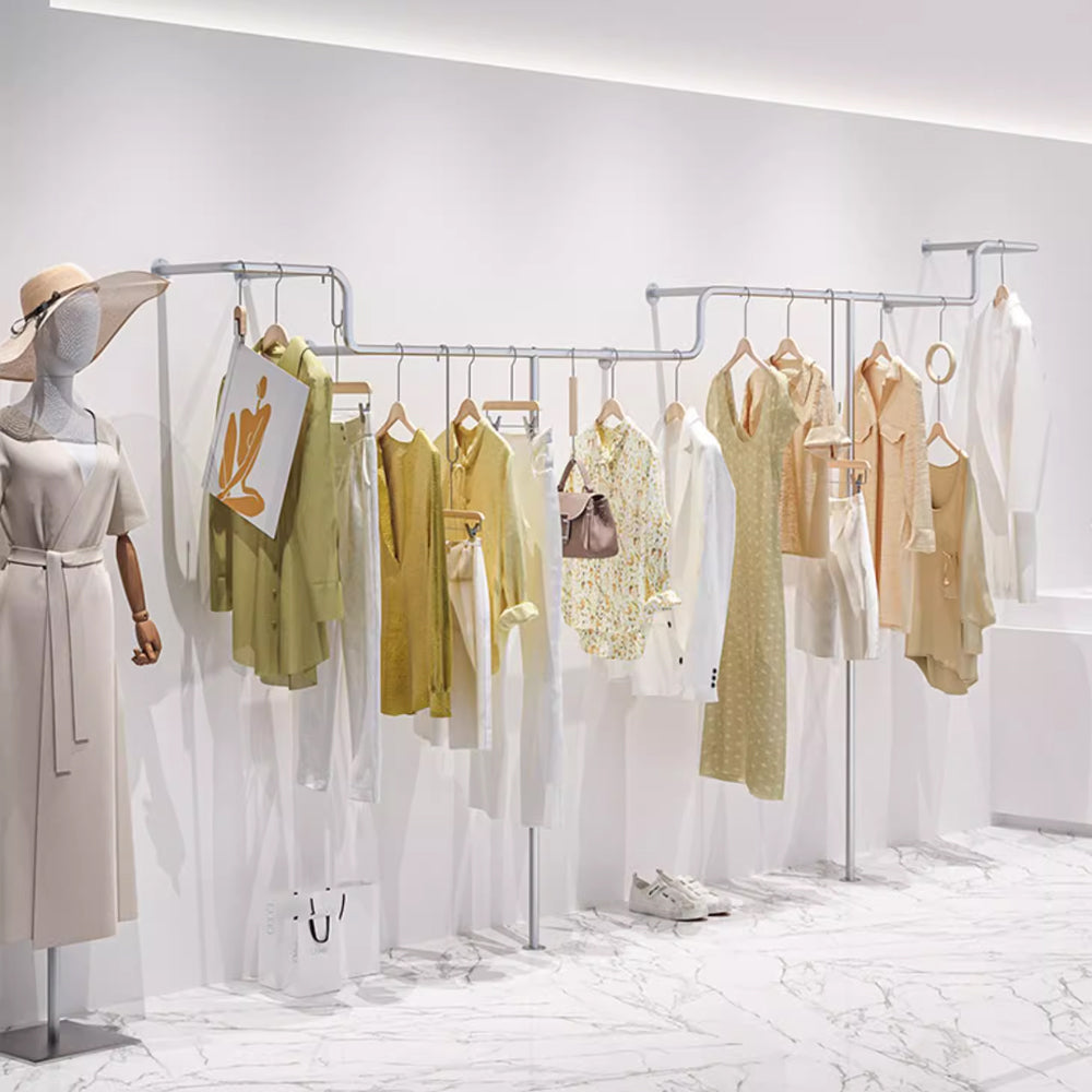 Jelimate Fashion Silver Clothing Rack Wall,Clothing Store Clothing Display Stand,Boutique Decoration Clothing Shop Shelf,Metal Garment Display Rack