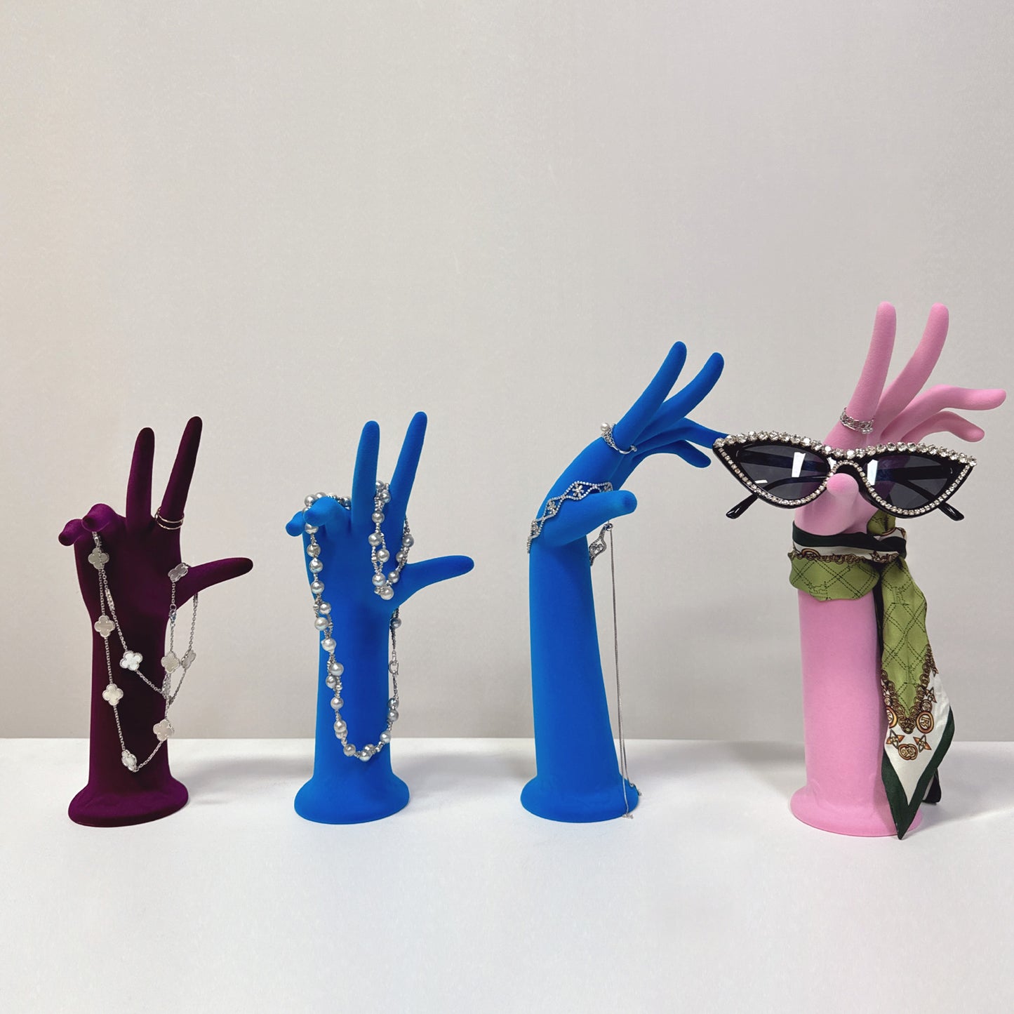 Jelimate Luxury Colorful Velvet Mannequin Hand,Female Left Right Hand Model Jewelry Display Stand,Necklace Sunglasses Ring Display Hand Dress Form