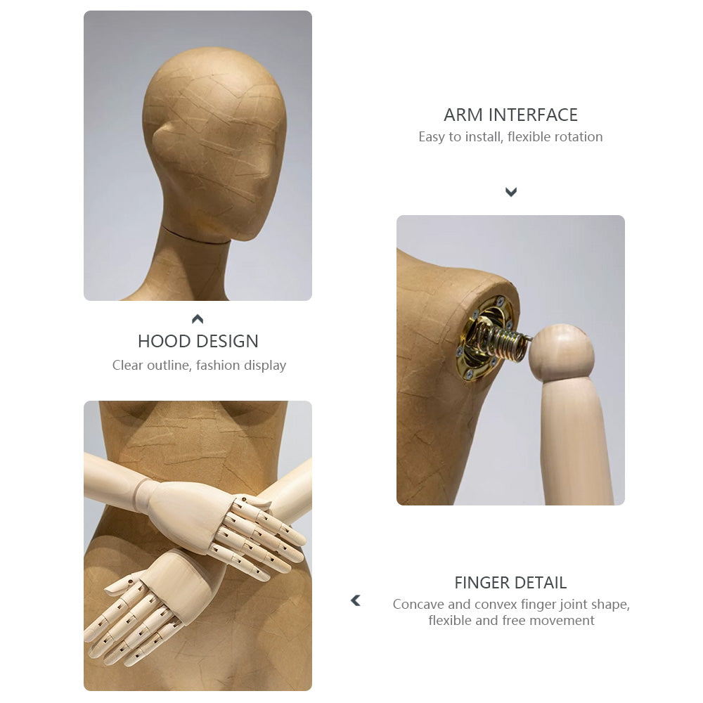 JELIMATE Female Mannequin Torso Dress Form Adjustable,Brown Kraft Paper Women Half Body Mannequin Lady Display Form,Window Display Wedding Dress Mannequin Female Display Dress Form