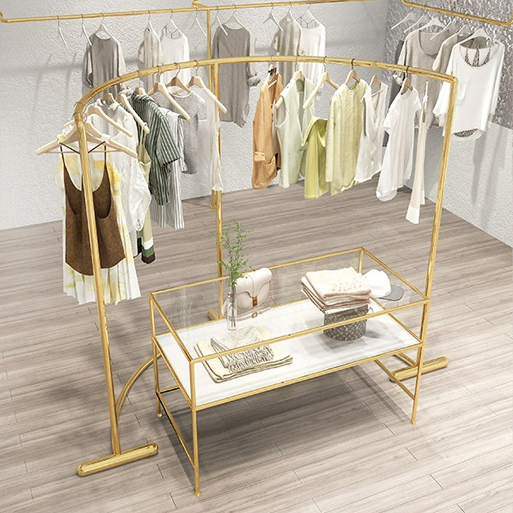 Gold Metal Clothing Display Rack 180cm Arc Design Stand for