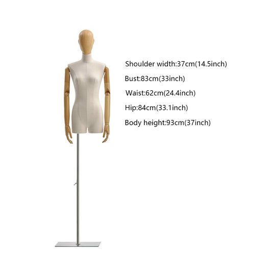 Jelimate Female Half Body Mannequin Dress Form,Female Mannequin Torso with Wooden Head,Female Dress Form Torso With Wooden Arms,Window Display Female Display Model,Clothing Store Clothing Dress Form Shooting Display Props JMFHB04
