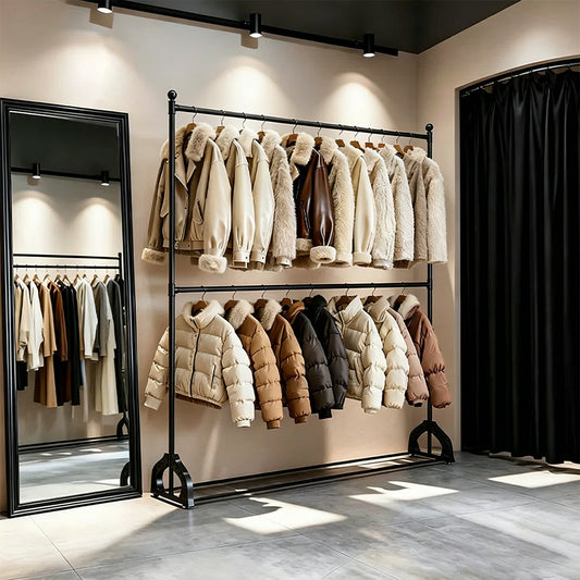 72.8" Double Rod Clothing Rack with Wheels | Heavy Duty Iron Garment Rack | JELIMATE