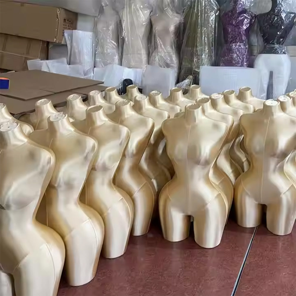 JELIMATE Plus Size Female Mannequin Torso - Fully Pinnable Satin Curvy Dress Form with Gold Base
