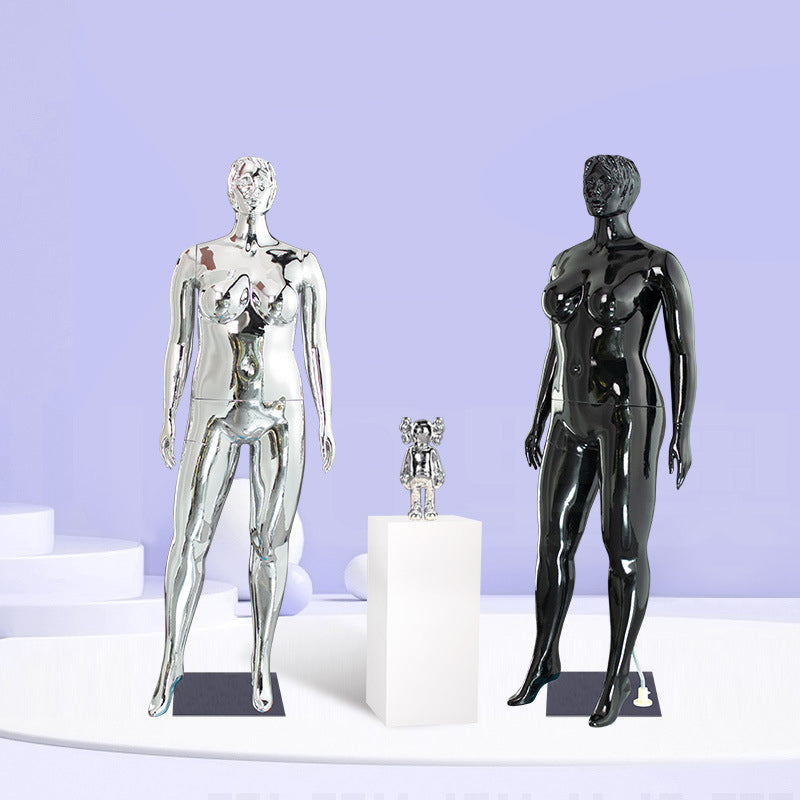 Plump Electroplated Female Mannequin | Abstract Head, Full - Body Plus - Size for European/African Fashion Displays