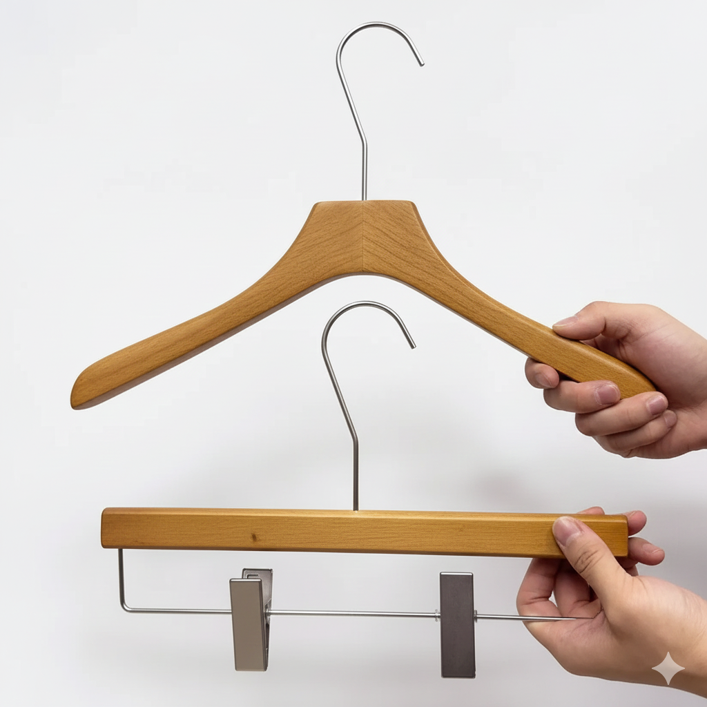 Vintage Brown Flat-Top Wooden Hanger - Custom Logo Available for Suits & Coats