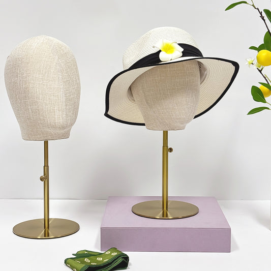 JELIMATE Linen Mannequin Head with Adjustable Stand – Bamboo Fabric Display for Wigs/Hats & Jewelry