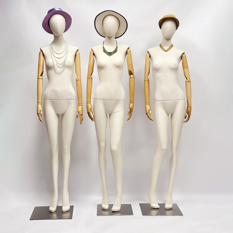 Jelimate Realistic Female Full Body Mannequin Dress Form,Upper Body Wraping Linen Fabric Bottom Painting Leg,White Beige Mannequin Female Full Body Model,Female Full Body Display Mannequin