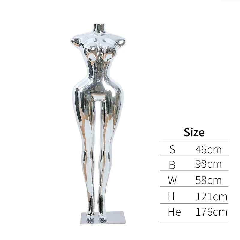Premium Chrome Plated Female Mannequin - Full Body Display Stand for Boutique