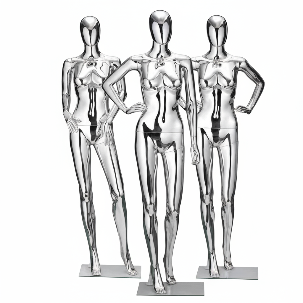 JELIMATE Mirror Silver Plated Full Body Mannequin | Fashion Boutique & Window
