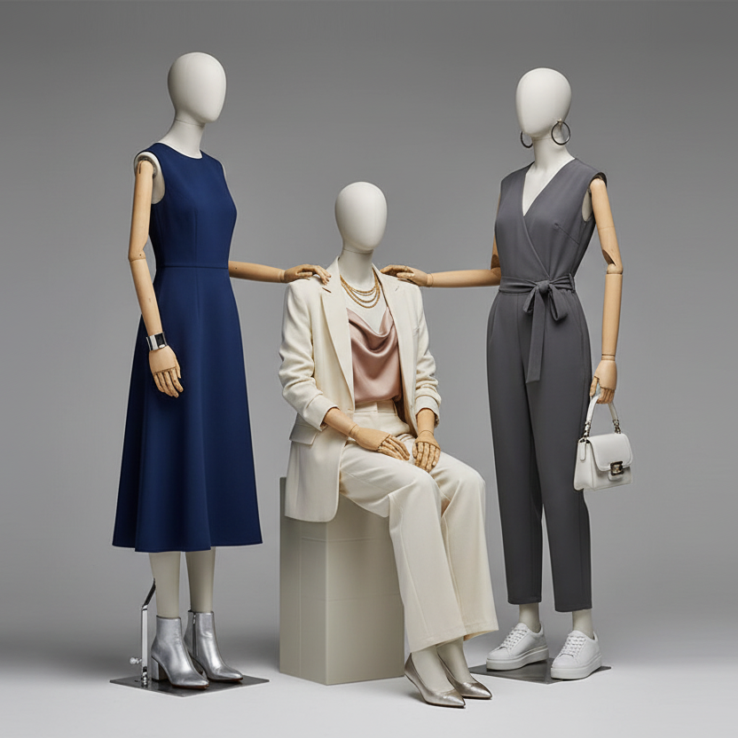 Matte beige fiberglass mannequin for luxury bridal and boutique windows