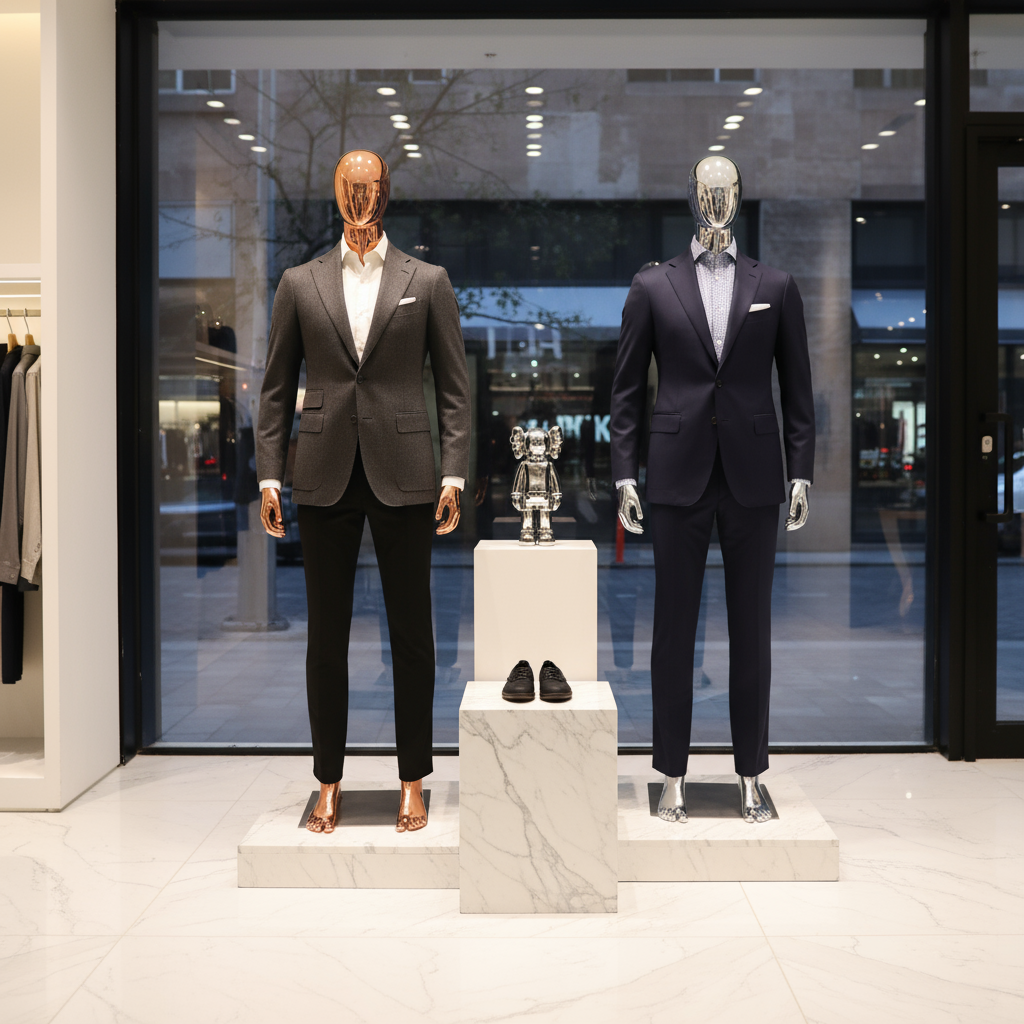 Rose Gold and Chrome Mannequins in Menswear Boutique